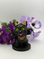 3D Printed Horned Black Cat Figure - Hand-Painted Gothic Cat Decor, Cute Fantasy Collectible