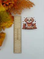 Cute Fall Puppy Vinyl Sticker with Pumpkin