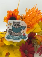Cute Raccoon Reading Vinyl Sticker Sorry I'm Booked