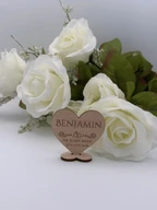Personalized Wooden Wedding Place Card Heart Ornament