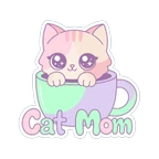 Kawaii Cat Mom Teacup Pastel Vinyl Sticker
