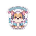 Cute Binary Corgi With Headphones Vinyl Sticker