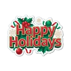 Happy Holidays Holly Christmas Vinyl Sticker