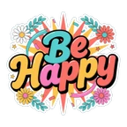 Be Happy Retro Floral Motivational Vinyl Sticker