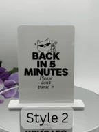 Back in 5 Minutes - Please Don’t Panic Desk Sign