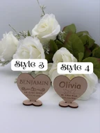 Personalized Wooden Wedding Place Card Heart Ornament