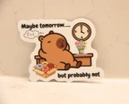Funny Vinyl Sticker - Lazy Mood Capybara with Donuts