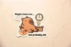 Funny Vinyl Sticker - Lazy Mood Capybara with Donuts