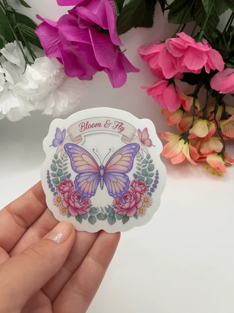 Pastel Butterfly Floral Bloom and Fly Sticker