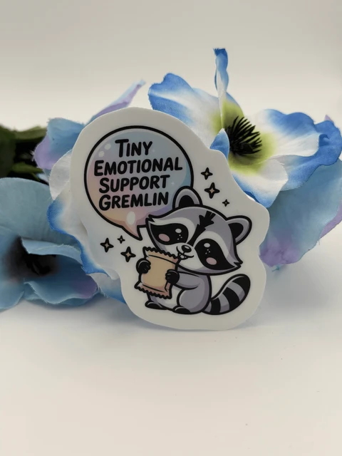 Cute Emotional Support Gremlin Raccoon Vinyl Sticker