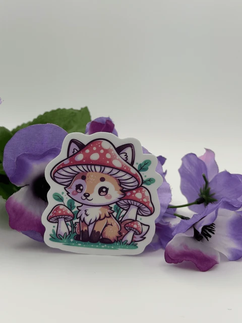 Cute Fox Mushroom Forest Vinyl Sticker