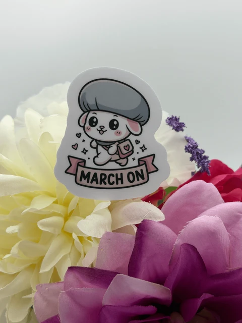 Cute March On Bunny Motivational Vinyl Sticker