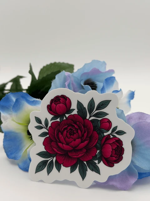 Red Peony Floral Sticker Die Cut Vinyl Decal