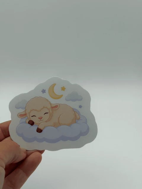 Pastel Kawaii Sleeping Lamb Cloud Sticker - Cute Moon Die Cut Decal