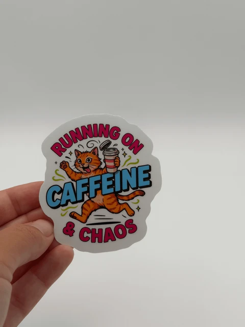 Funny Cat Caffeine Chaos Sticker