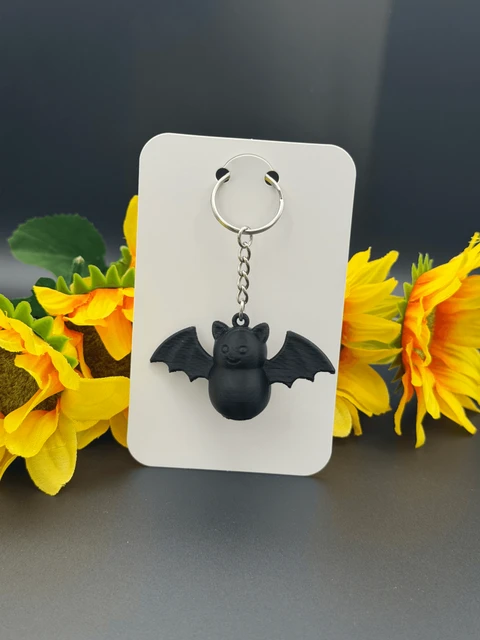 Cute Black Bat Keychain - 3D Printed Halloween Bat Charm