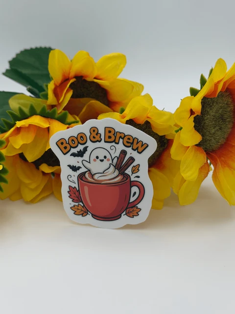 Boo and Brew Ghost Coffee Cup Sticker
