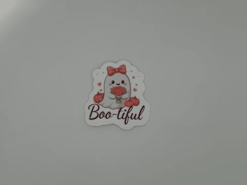 Cute Boo-tiful Ghost Sticker with Pumpkins