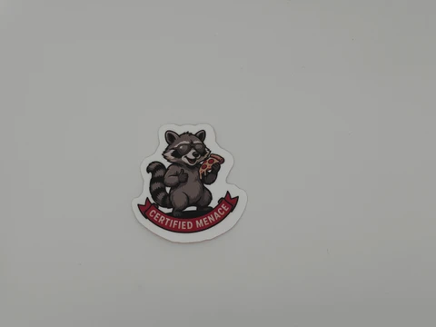 Funny Raccoon Pizza Sticker Certified Menace Decal