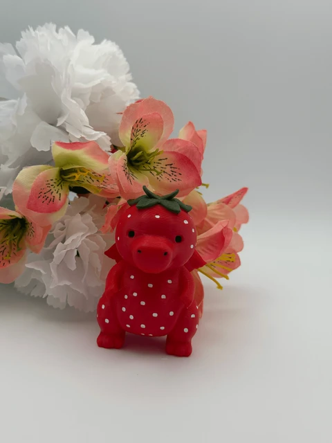 Strawberry Dinosaur 3D Printed PLA Figure, Hand-Painted