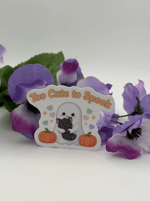 Kawaii Halloween Vinyl Sticker - Ghost Cat Too Cute to Spook