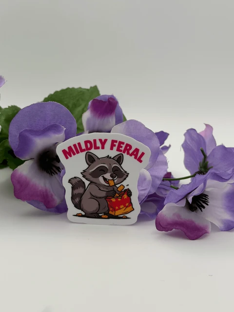 Mildly Feral Raccoon Vinyl Sticker | Cute Funny Die Cut Animal Decal