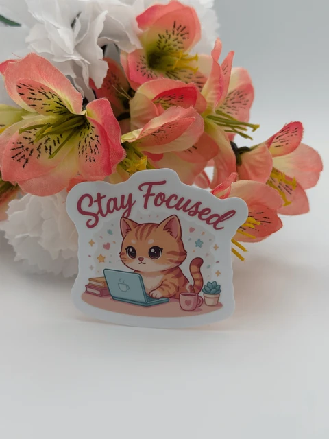 Stay Focused Cat Vinyl Sticker