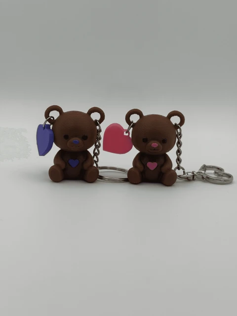 Cute Teddy Bear Heart Keychain, 3D Printed Bear Charm