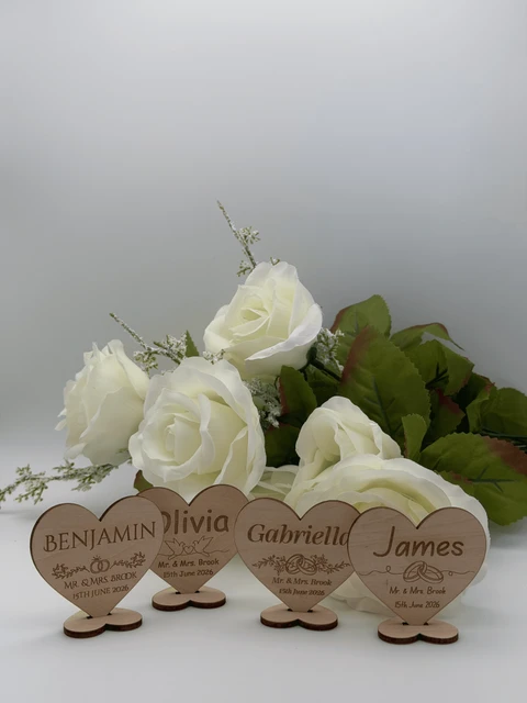 Personalized Wooden Wedding Place Card Heart Ornament
