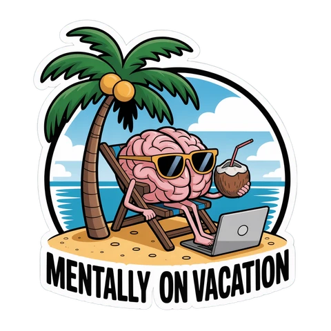 Funny Brain Vacation Laptop Vinyl Sticker