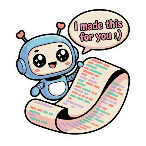 Cute Robot with Code and Message Sticker