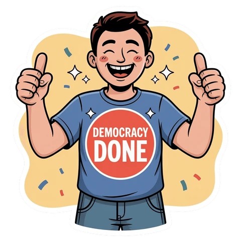 Democracy Done Thumbs Up Cartoon Sticker