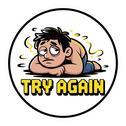 Funny Try Again Cartoon Character Sticker