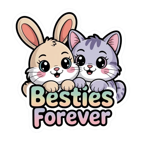 Cute Bunny and Cat Besties Forever Sticker
