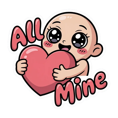 Adorable Baby Holding Heart Kawaii Sticker
