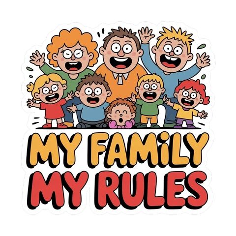Colorful Cartoon Family My Rules Vinyl Sticker