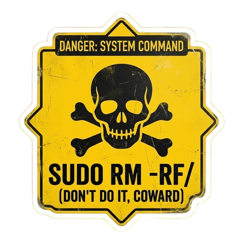 Danger System Command Sudo RM Vinyl Sticker