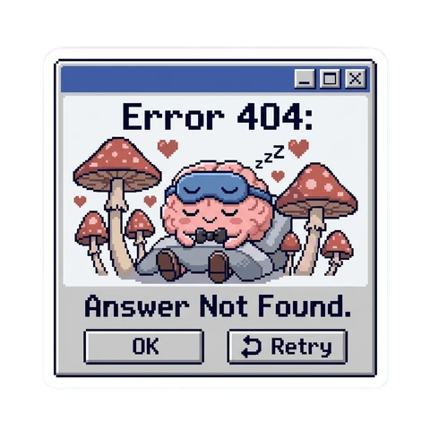 Retro Error 404 Sleeping Brain with Mushrooms Sticker
