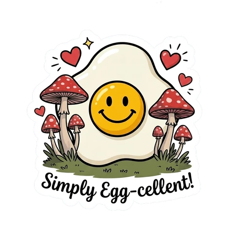 Cute Smiley Egg with Mushrooms Vinyl Sticker
