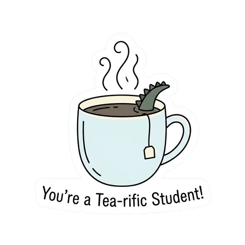 Tea-rific Student Dinosaur Tea Cup Sticker