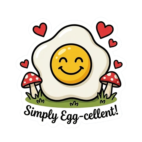 Cute Smiling Egg with Hearts and Mushrooms Sticker