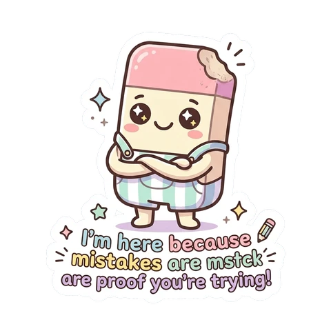Cute Kawaii Eraser with Inspirational Quote Sticker