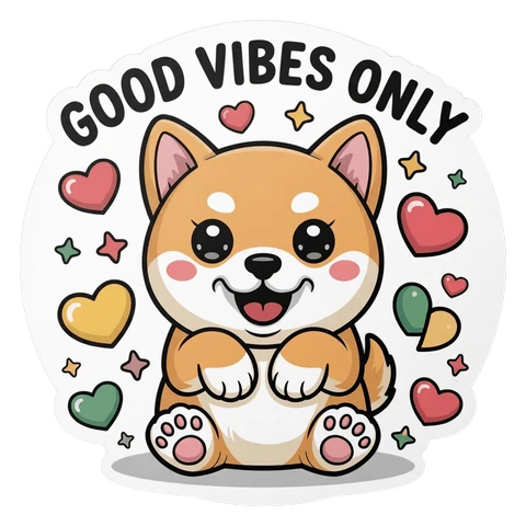 Cute Shiba Inu Good Vibes Only Vinyl Sticker