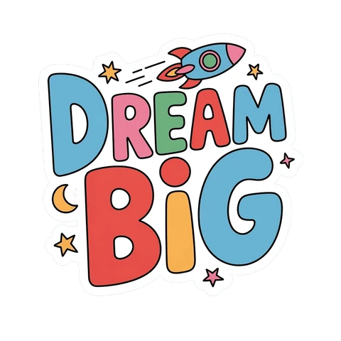Colorful Dream Big Rocket Vinyl Sticker