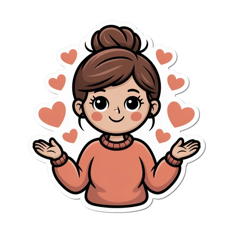 Cute Kawaii Girl with Hearts Vinyl Sticker