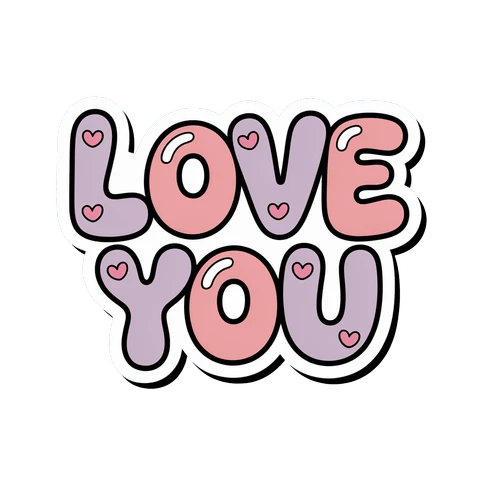 Cute Love You Text with Hearts Vinyl Sticker