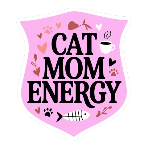 Cat Mom Energy Pink Cute Coffee Vinyl Sticker