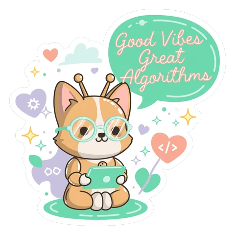 Cute Coding Corgi Good Vibes Great Algorithms Sticker