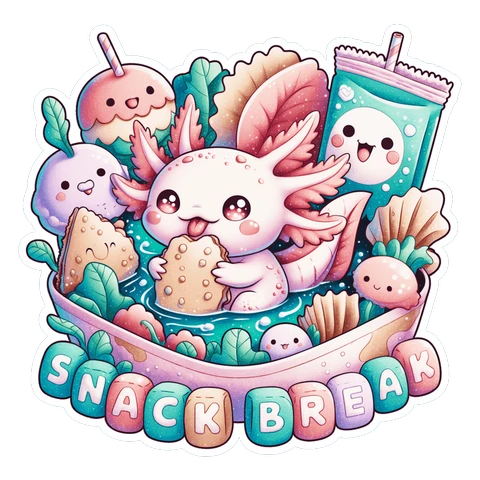 Cute Axolotl Snack Break Kawaii Vinyl Sticker