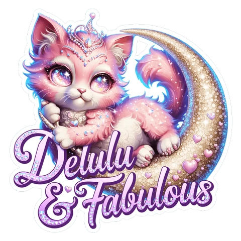 Pink Princess Kitten on Moon Delulu Fabulous Sticker